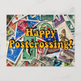 Postal ¡Feliz Postcrossing! Collage de Sellos Vintage