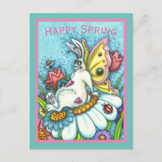 POSTAL FELIZ PRIMAVERA FLUTTERBUN RABBIT, FUNNY BUNNY FAI (Anverso)