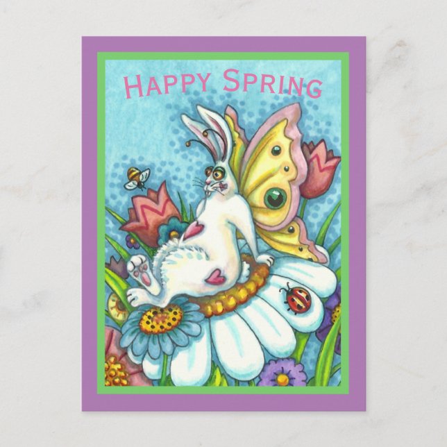 POSTAL FELIZ PRIMAVERA FLUTTERBUN RABBIT, FUNNY BUNNY FAI (Anverso)