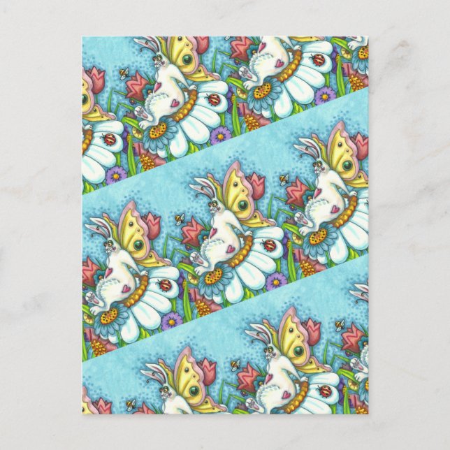 POSTAL FELIZ PRIMAVERA FLUTTERBUN RABBIT, FUNNY BUNNY FAI (Anverso)