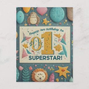 Postal "¡Feliz primer cumpleaños a nuestra pequeña supere