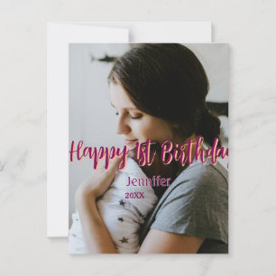 Postal Feliz primer cumpleaños niños bebé madre rojo nara