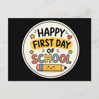 Postal Feliz Primer Día de Escuela Lápiz Kawaii Adorable