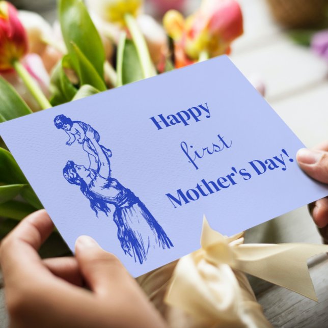 Postal Feliz primer Día de la Madre - ¡Es un niño! Azul (Subido por el creador)