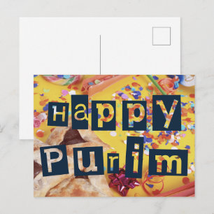 Postal Feliz Purim Colorida Fiesta Judía 