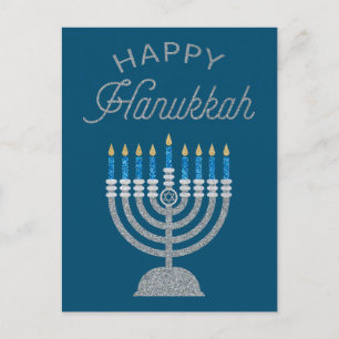 Postal Feliz Purpurina de Hanukkah