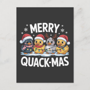 Postal Feliz Quackmas Patos Kawaii Navideños Celebración