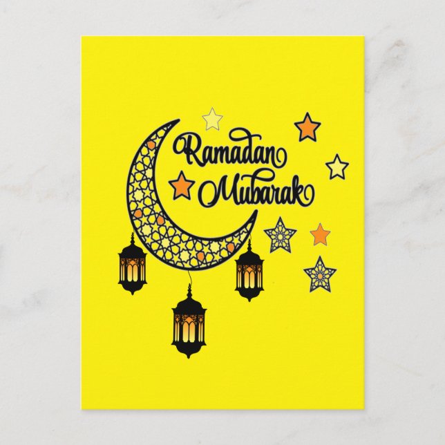 Postal Feliz Ramadán Mubarak Kareem Linterna de media lun (Anverso)