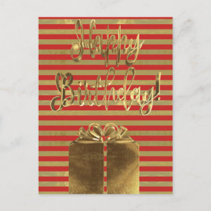 Postal Feliz regalo de cumpleaños tipografía de oro rojo 