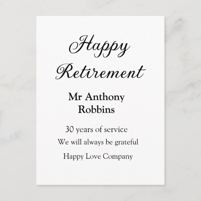 Postal Feliz retiro añadir nombre años de servicio jubila (Anverso)
