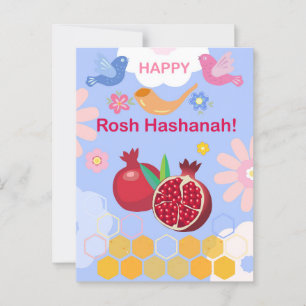 Postal Feliz Rosh Hashaná Año Nuevo Judío Patrón Floral