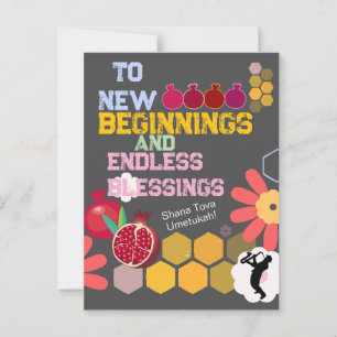 Postal Feliz Rosh Hashaná Año Nuevo Judío Patrón Floral