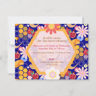 Postal Feliz Rosh Hashaná Año Nuevo Judío Patrón Floral