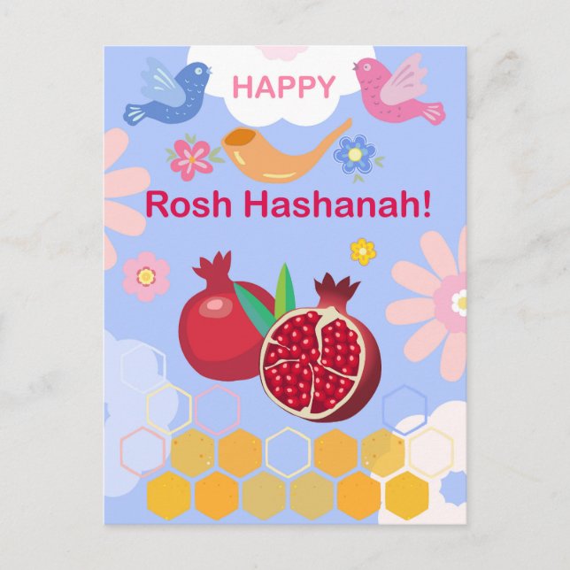 Postal Feliz Rosh Hashanah Patrón floral de Año Nuevo jud (Anverso)