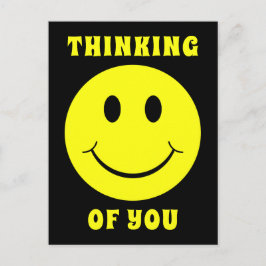 Postal Feliz rostro amarillo pensando en ti