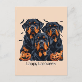 Postal Feliz Rottweiler de Halloween perros Jack O Lanter