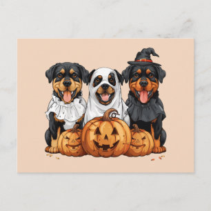 Postal Feliz Rottweiler de Halloween perros Jack O Lanter
