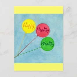 Postal Feliz saludable afirmación de globos