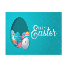 Feliz saludo de huevos blancos rosa azul de Pascua