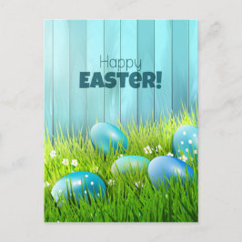 Postal Feliz saludo de Pascua Azul y Huevos blancos