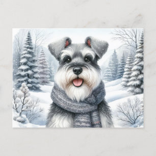 Postal Feliz Schnauzer en un escarpado arte invernal