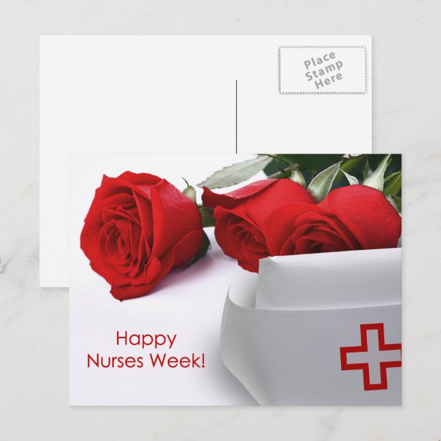 Postal Feliz Semana de las Enfermeras. Roses rojos y tapó (Anverso / Reverso)