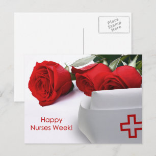 Postal Feliz Semana de las Enfermeras. Roses rojos y tapó