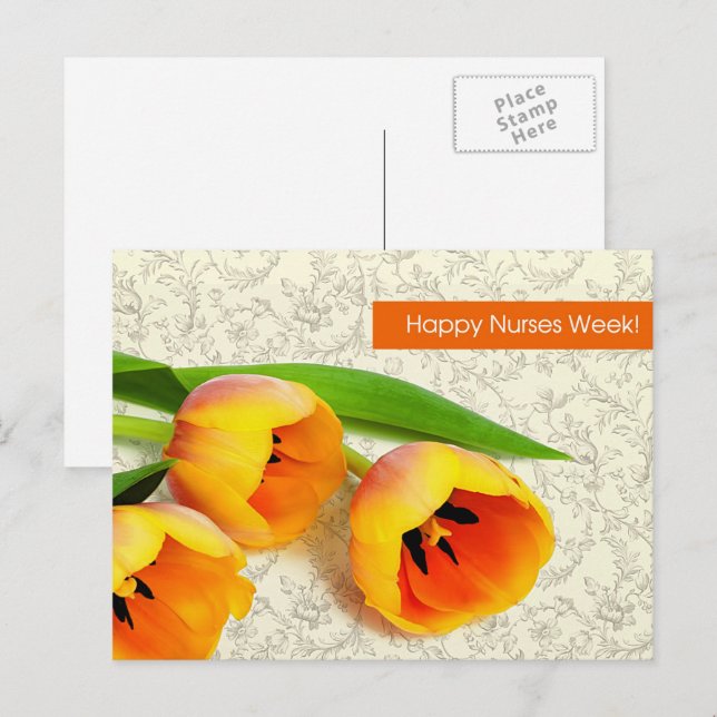 Postal Feliz Semana de las Enfermeras. Tulipanes de prima (Anverso / Reverso)