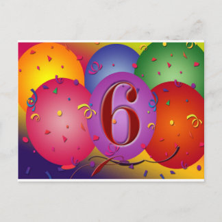 Postal ¡Feliz sexto cumpleaños, globos!