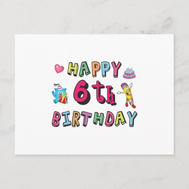 Postal Feliz sexto cumpleaños sorpresa de cumpleaños de 6 (Anverso)