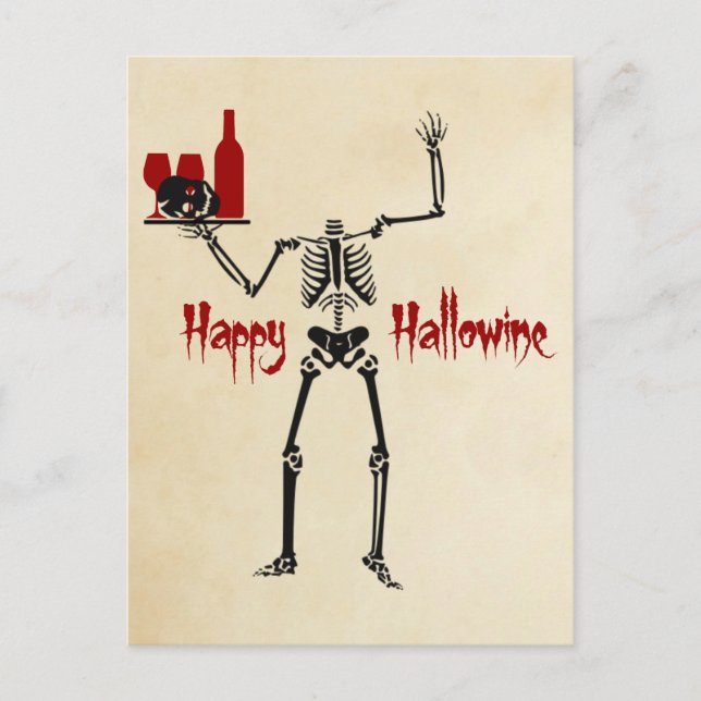 Postal Felíz Skeleton sin cabeza de Hallowine (Anverso)