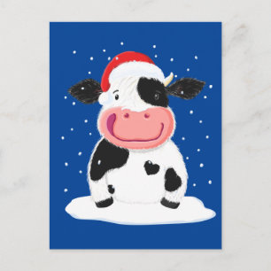 Postal Feliz Vaca Holstein En La Nieve Navidad