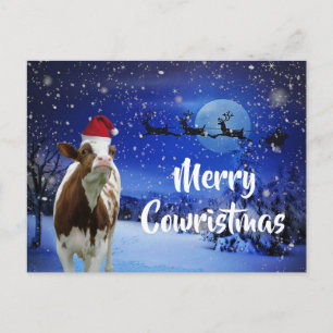 Postal Feliz Vaca Navidad Santa Vaca Fiesta