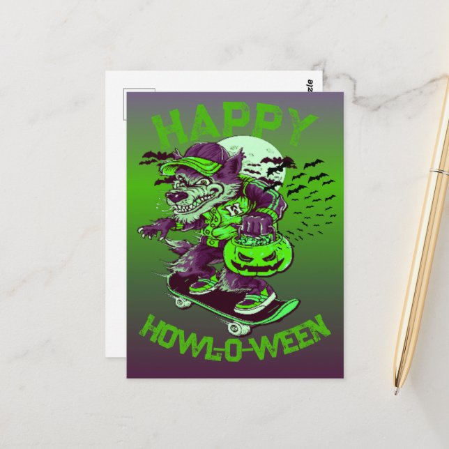 Postal Feliz viaje en patineta entre lobos (Anverso/Reverso In Situ)