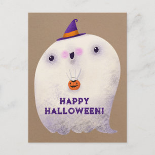 Postal Feliz viaje o truco de fantasma de Halloween