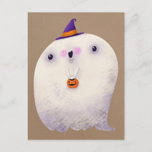 Postal Feliz viaje o truco de fantasma de Halloween