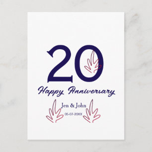 Postal Feliz vigésimo aniversario nombre en letra negrita