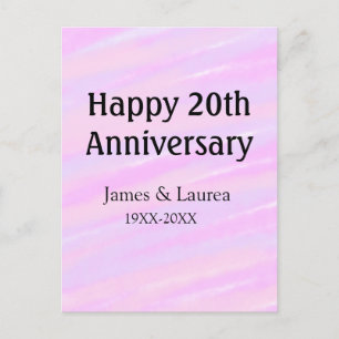 Postal Feliz vigésimo aniversario nombre rosa púrpura pas