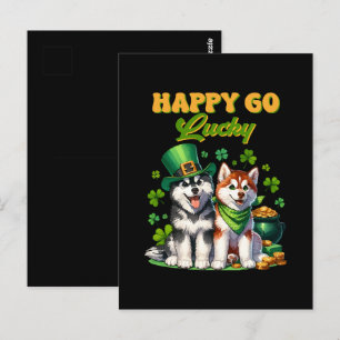 Postal Feliz y Afortunado Husky Lindo Día de San Patricio