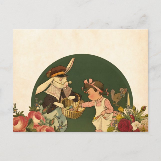 Postal feliz y bendecido cuadro antiguo de Pascua (Anverso)