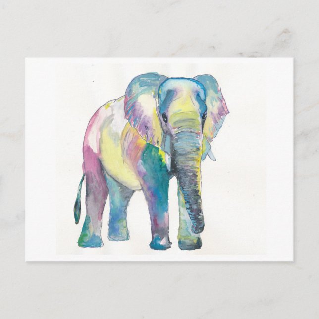Postal Feliz y colorido Elefante (Anverso)