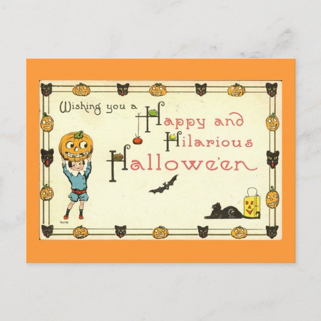 Postal Feliz y divertida cosecha de Halloween (Anverso)