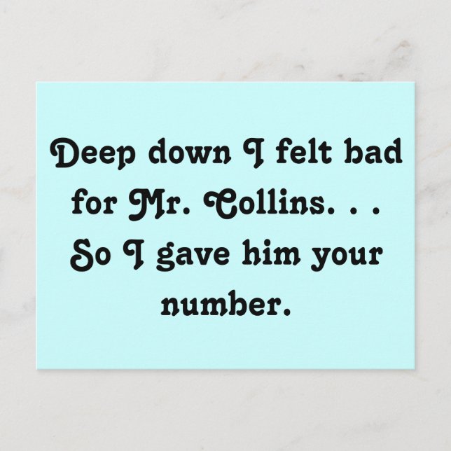 Postal Felt Bad para el Sr. Collins Funny Jane Austen (Anverso)