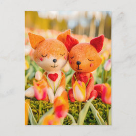 Postal Felt Fox Couple en Tulip Field