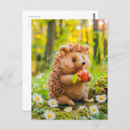 Postal Felt Hedgehog con Apple en parche de margarita