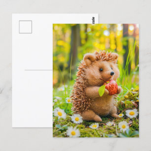 Postal Felt Hedgehog con Apple en parche de margarita