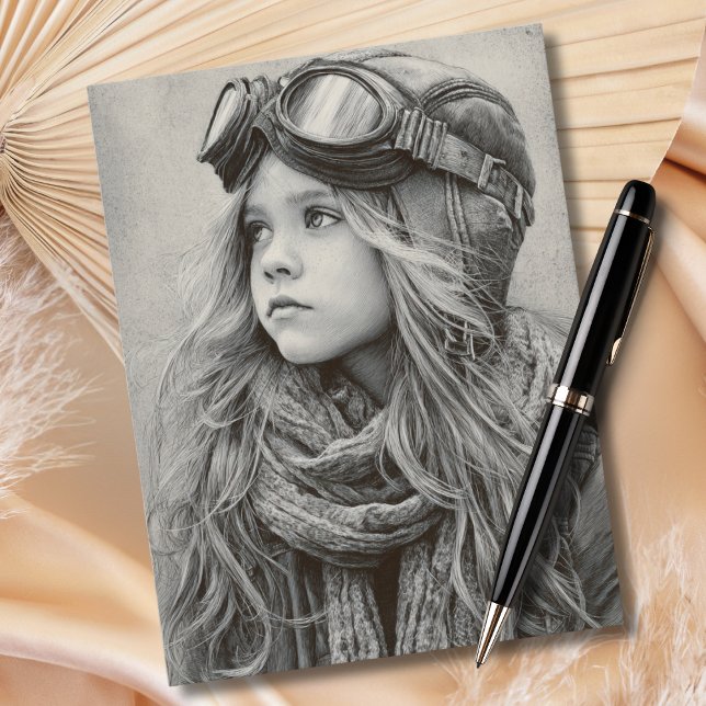 Postal Female Pilot Black Sketch Girl Aviation Birthday  (Subido por el creador)
