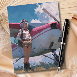 Postal Female Pilot Portrait Fun Kawaii Aviation Birthday