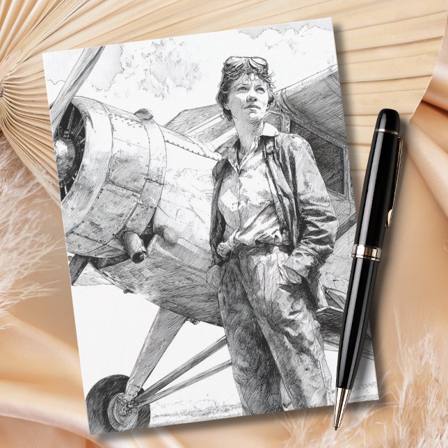 Postal Female Pilot Portrait Sketch Fun Aviation Birthday (Subido por el creador)