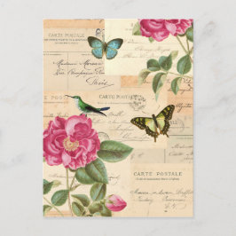 Postal femenina del vintage con los rosas y las